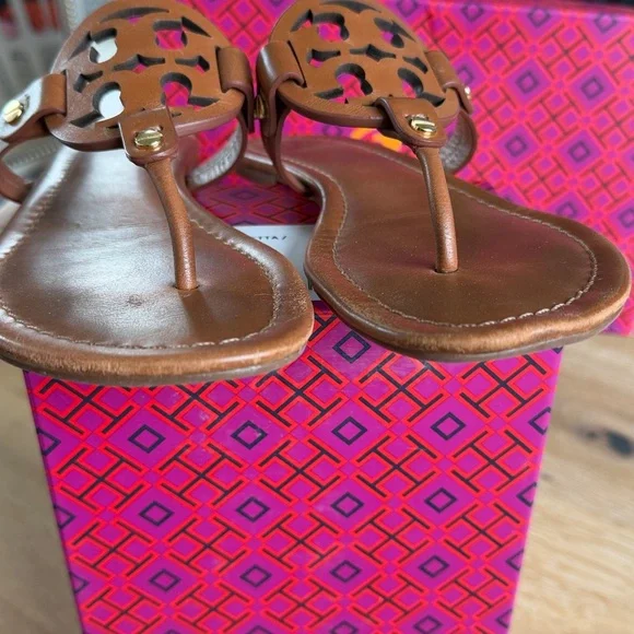 Tory Burch Miller Leather Sandals Vintage Vachetta 8.5 Tan Cognac Flip flops - Picture 4 of 7